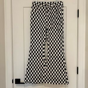 Black and White Checkerboard Flared Pants